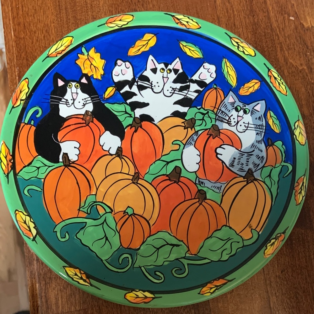 Colorful Cat-Themed Ceramic Fall Themed Plate